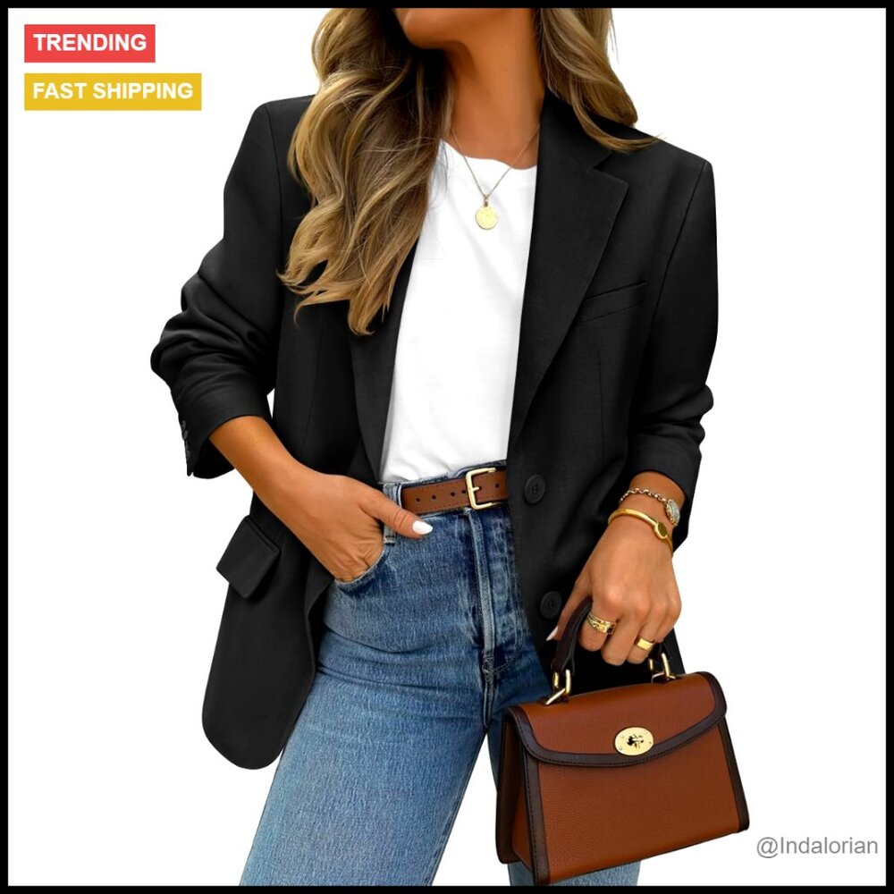 Classic Lapel Blazer Oversized Open Front Work Office Business Casual Chic